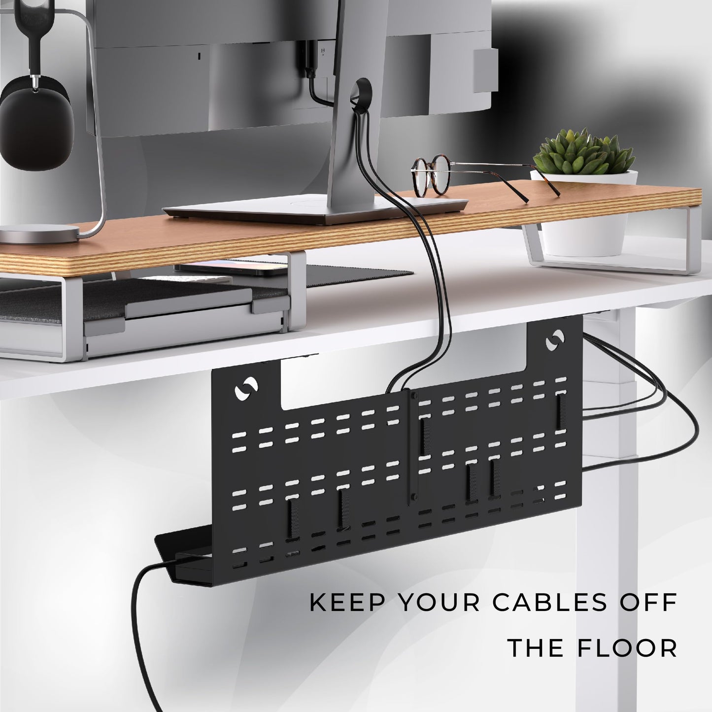 HumanCentric Under Desk Cable Management Tray and Computer Cord Raceway, Underdesk Cord Organizer, Standing Desk Cable and Wire Management, Heavy