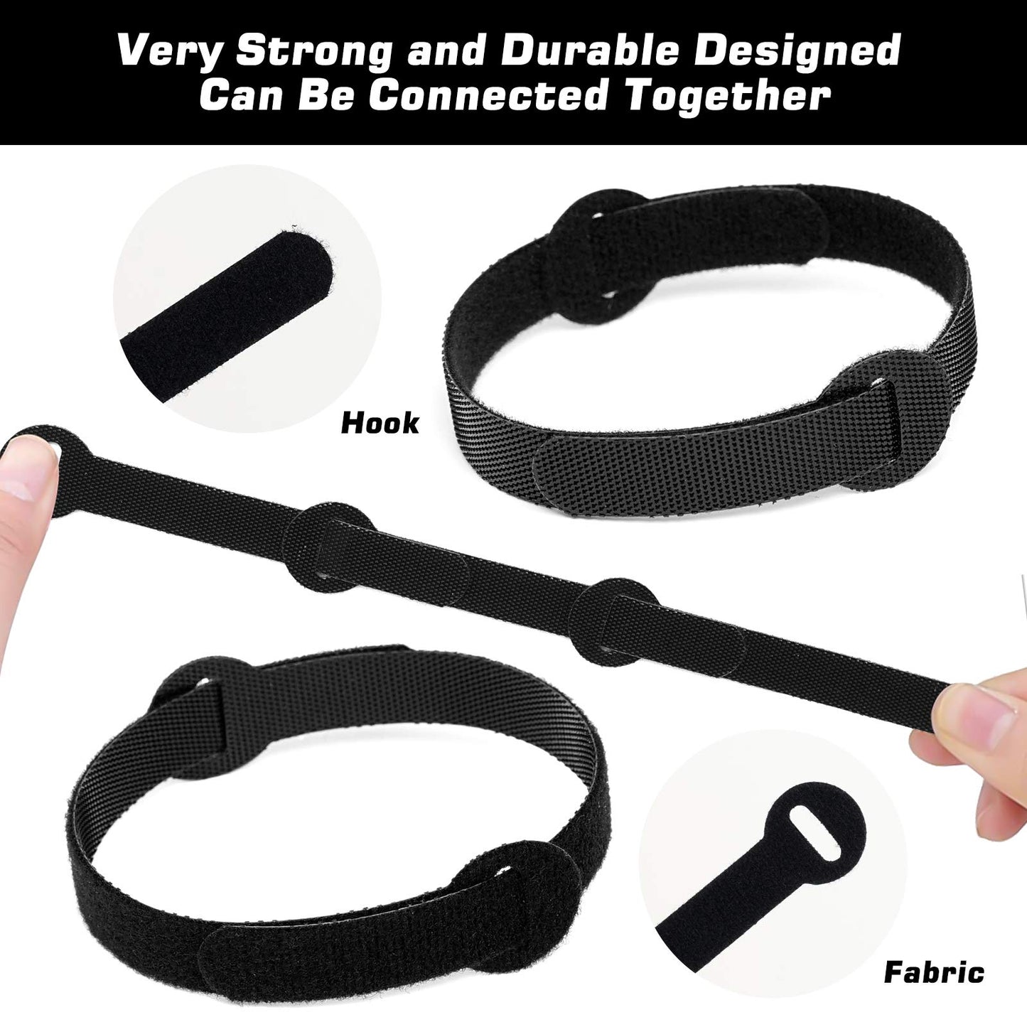 150PCS Reusable Cable Ties - 4+6+8+10inch Multi-Purpose Cable management Hook & Loop Cable Straps Wire Ties,Adjustable Fastening Cord Organizer,Cable