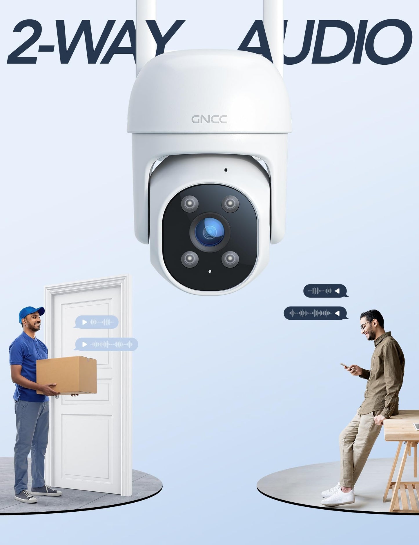 GNCC 2.4GHz Outdoor Security Camera, Plug-in Wired Cameras for Home Security, 355° PTZ Camera with 1080P Color Night Vision, Motion Detection, 2-Way