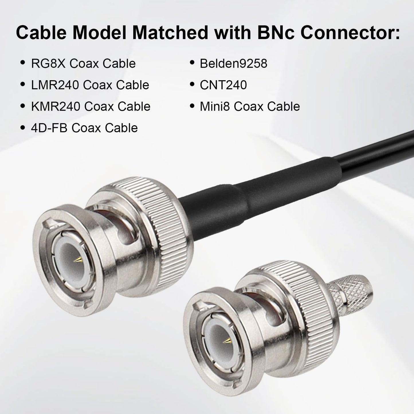 XRDS -RF RG8X BNC Male Connector 10PCS, BNC Male Crimp Connector for RG8X, LMR240, CNT240, KMR240, Mini8, and 4D-FB Coaxial Cables, Ideal for RF