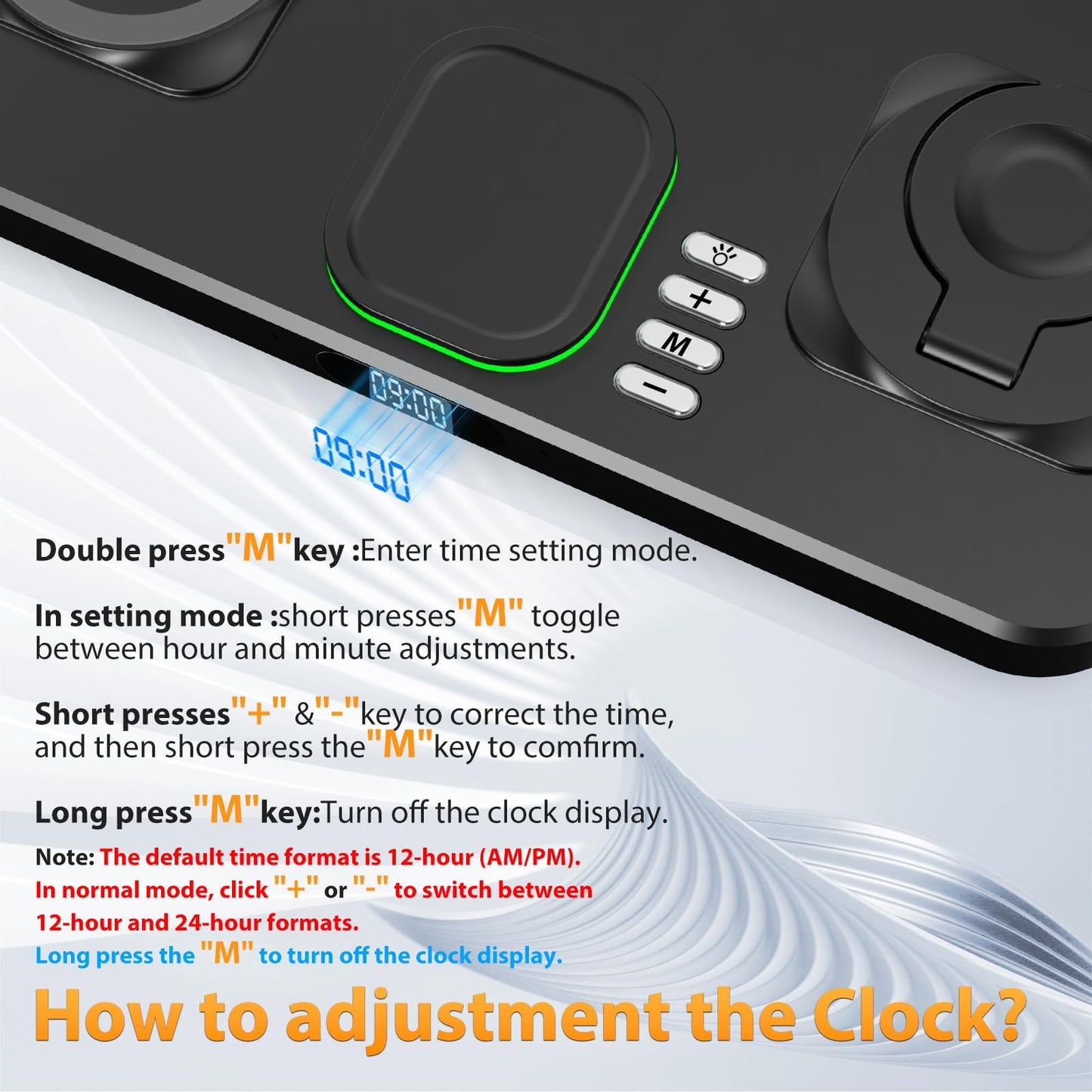 30W Charging Station for Apple Products, Foldable Wireless Charger with Clock Display&7 Color Light, Wired Charging for iPad/Tablet Charging Station