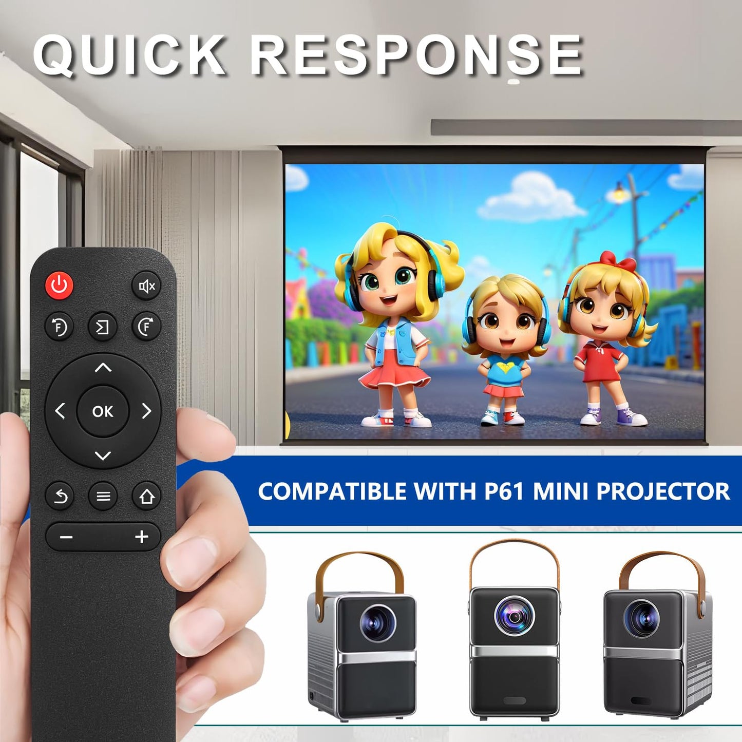 KhotIlong Replacement Remote for Mini Projector,Compatible with Wimius P61 Mini Projector.(1Pack)