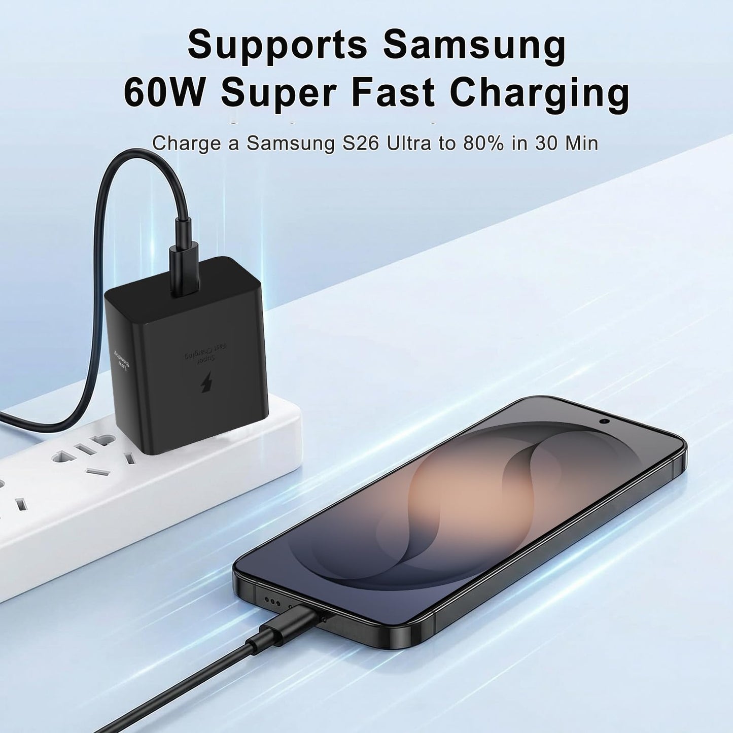 60W USB C Fast Charging Block Type C Wall Plug Charging Brick & 10ft C Cable for Galaxy S26 S25 Ultra/S25/S25+/S24 Ultra/S24/S24+/S23/S23 Ultra/S23