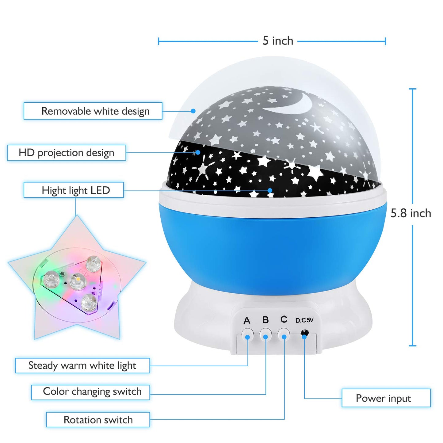 RICTLY Night Light for Kids, Kids Night Light Nebula 360 Degree Rotation - 4 LED Bulbs 12 Light Color Star Projector Changing with USB Cable, Romantic