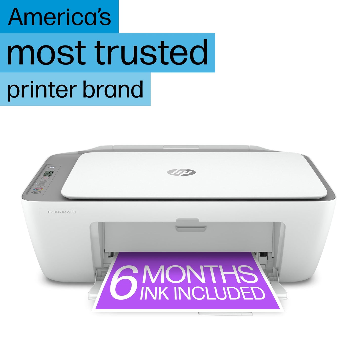 HP DeskJet 2755e Wireless Color inkjet-printer, Print, scan, copy, Easy setup, Mobile printing, Best-for home, 6 month Instant Ink trial included