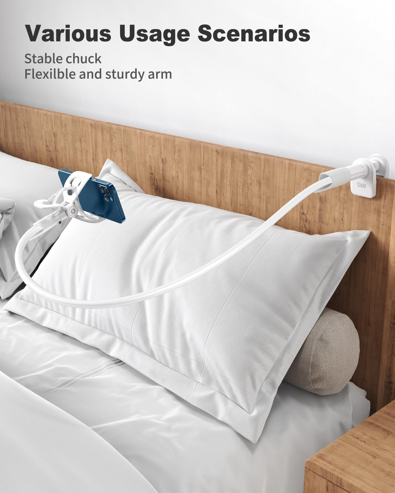 SAIJI Gooseneck Cell Phone Holder, Clamp Universal Lazy Mount Clip Hands Free Flexible Long Arm Bracket Grip for 4.0-6.3 Phones Mobile Stand Baby