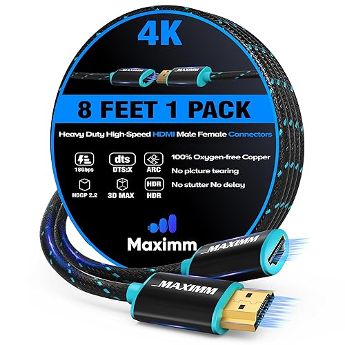 Maximm 4k Hdmi Cable 8ft, Hdmi Extender Cable Male to Female Hdmi Cord, Hdmi 2.0 Cable 120Hz Short Hdmi Cable (8ft)