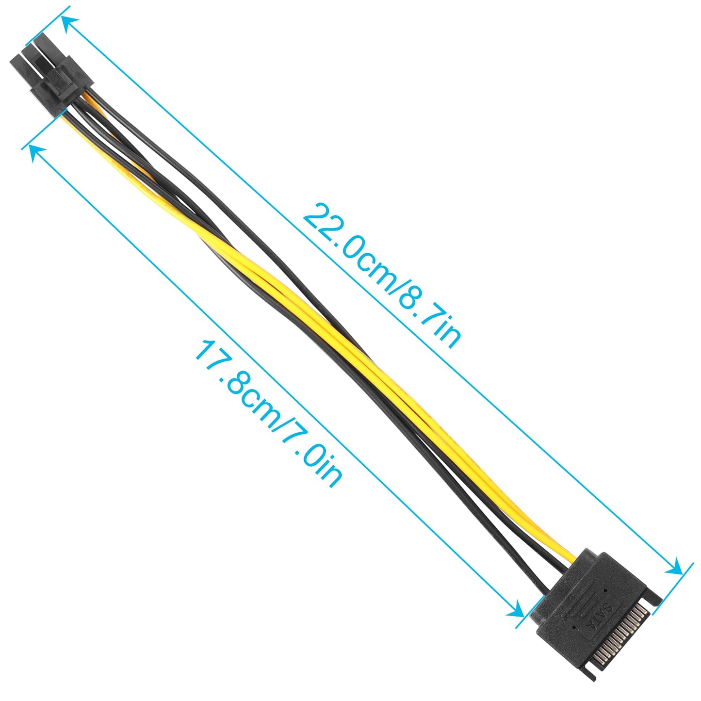 ELFJMZP SATA 15 PIN to ATX 6PIN Adapter GPU Power Cable 8.7in/22.0cm(Pack of 2)