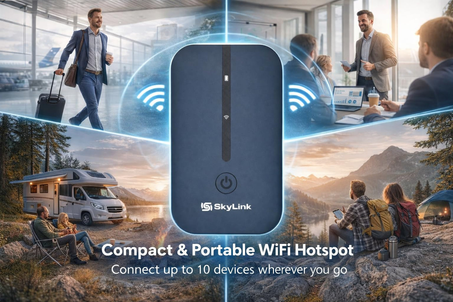 4G LTE Portable WiFi Hotspot, 10GB US Data Included (30 Days, Activation Required), Works in 140+ Countries, No SIM Required, Connect Up to 10