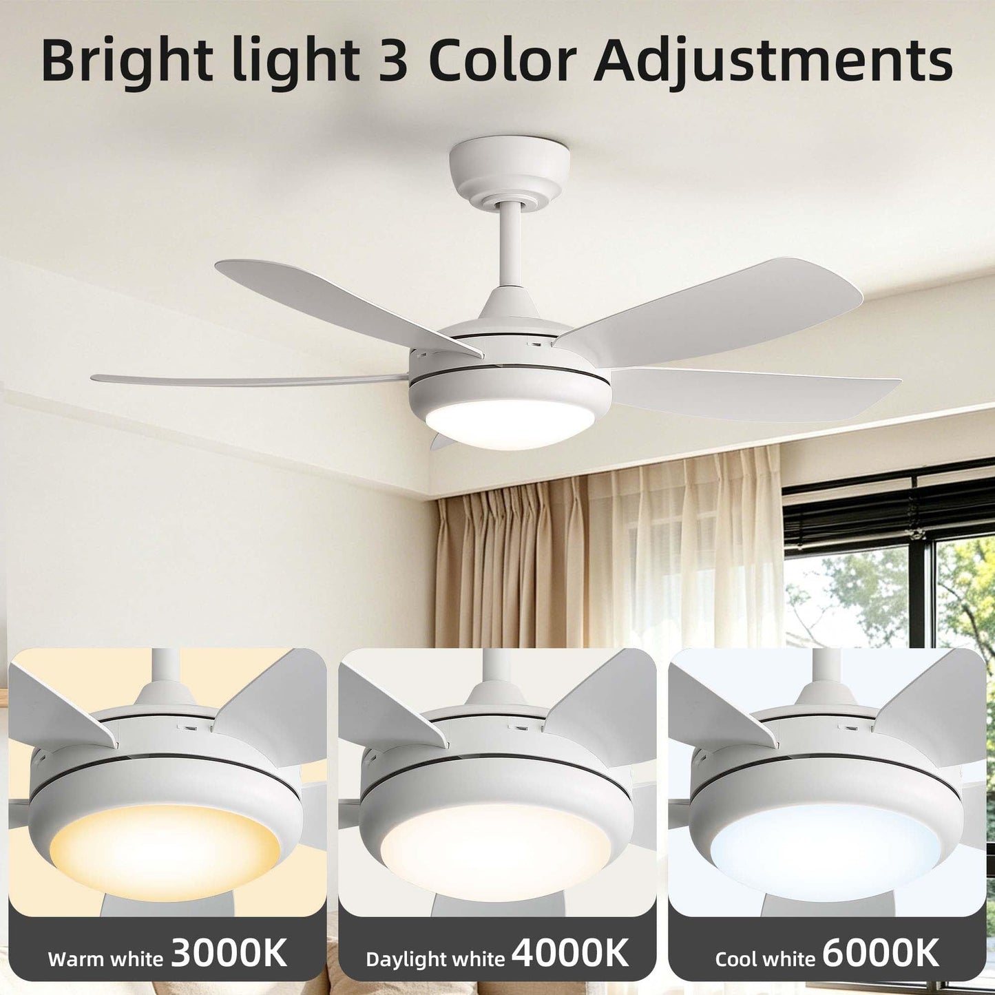 HRVEOCEI 42 Inch Modern Ceiling Fans With Lights for Bedroom, Flush Mount/Low Profile Fan Ceiling with Remote Control, 5 Blades Reversible for Living