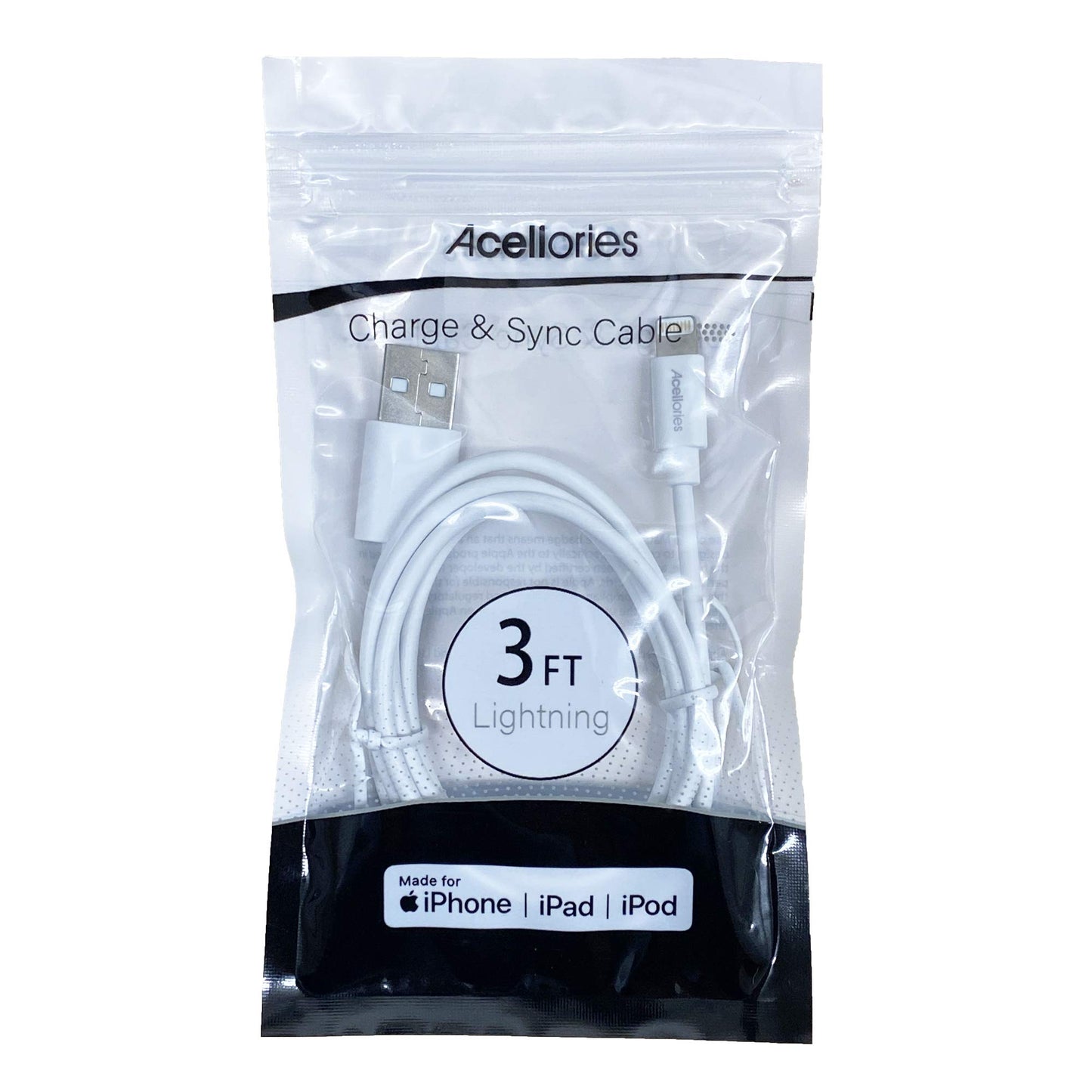 Acellories MFI 3-Ft. Lightning to USB Cable, White