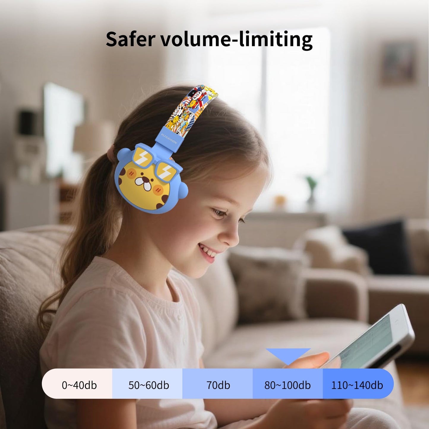 YLFASHION Kids Bluetooth Headphones, 85dB Volume Limit, Ultra-Soft Over-Ear, Built-in Mic, Foldable, Beerus Cartoon Animal Design, Suitable…