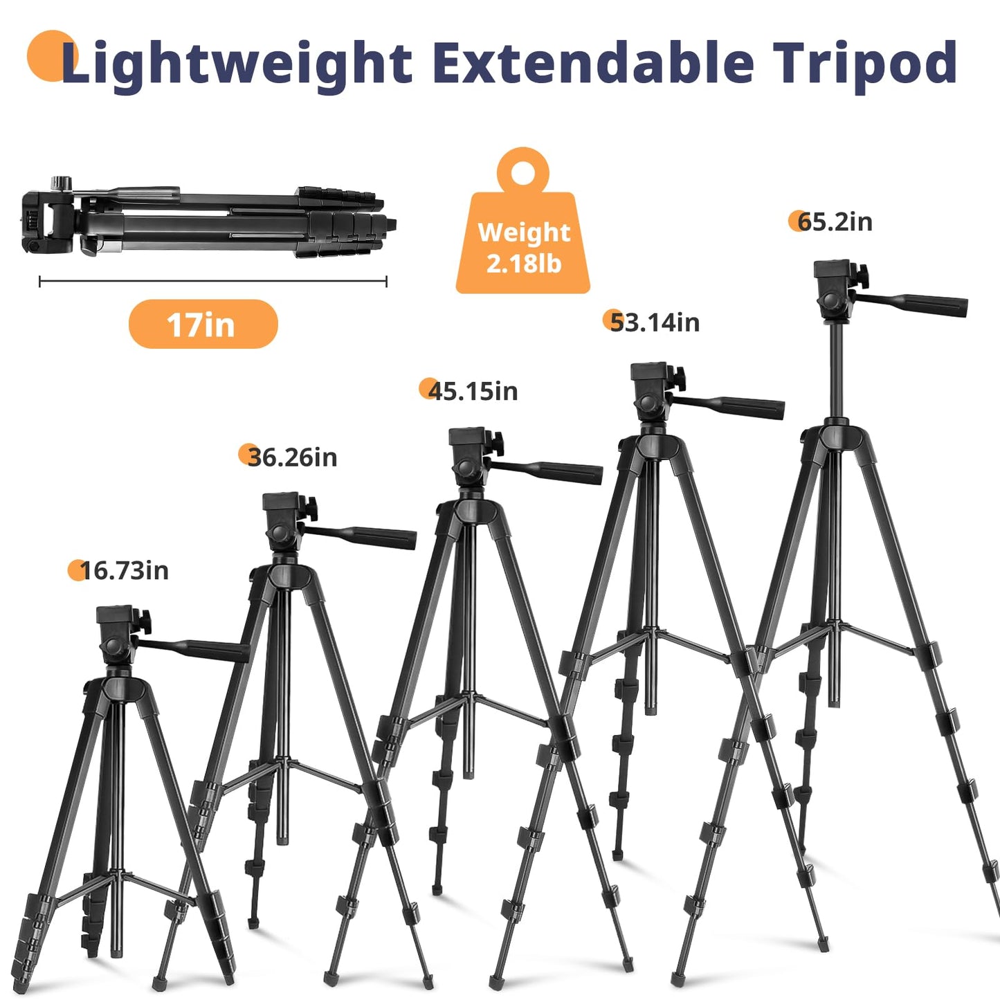 65” Phone&Tablet Tripod, Aureday Cell Phone Tripod for iPhone with Wireless Remote and Phone Holder, Extendable Stand for iPad, Suit for Video