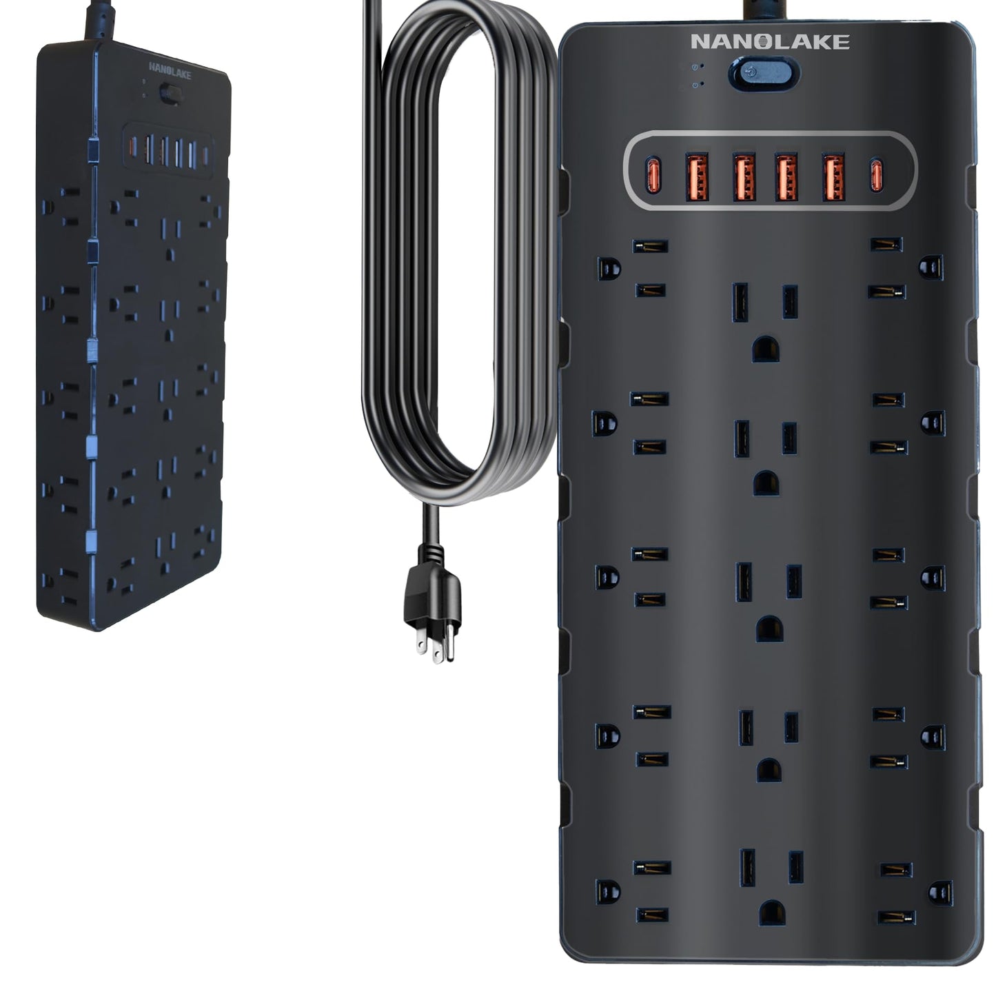 Nanolake 20 Amp Power Strip Surge Protector,Heavy Duty 12 Gauge 6.5 ft Cord/25 AC Outlets/4 USB A/2USB C/4000 Joules Surge