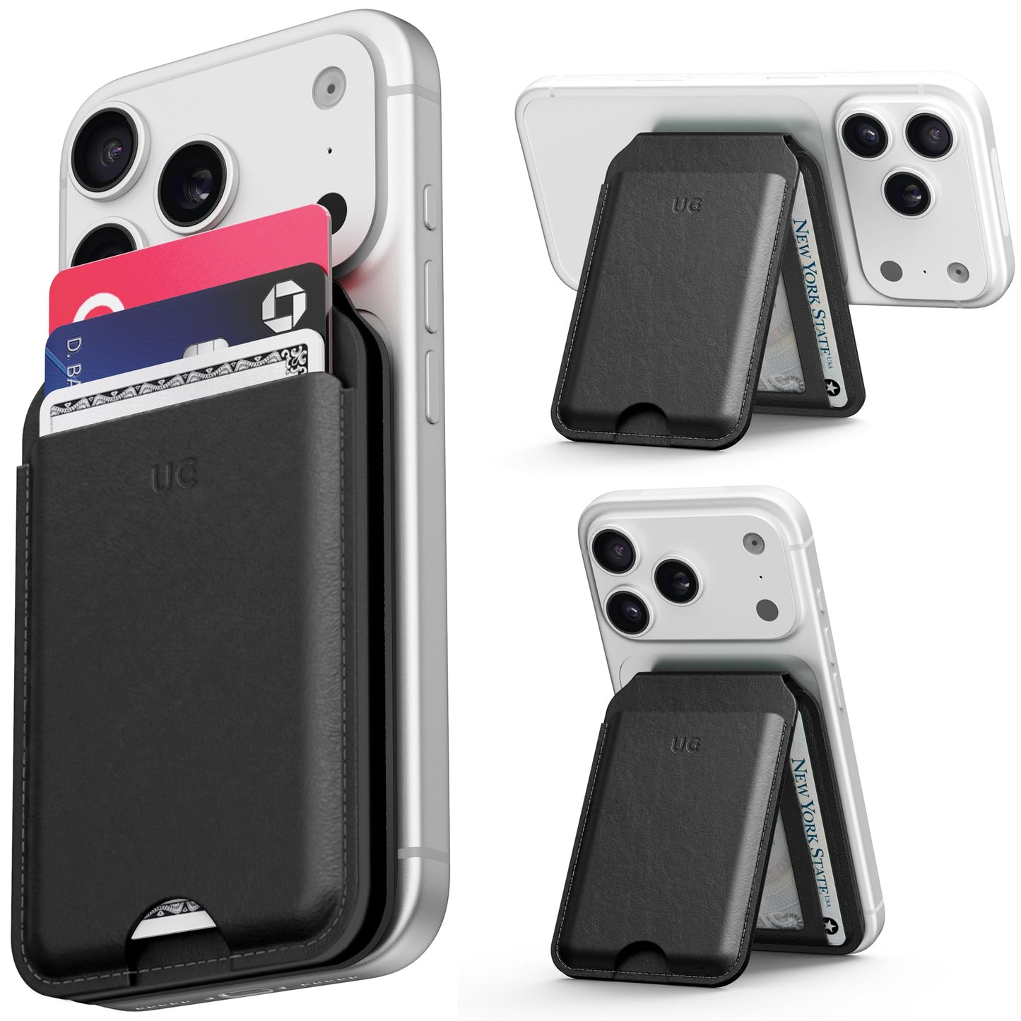 Upcommon Enclave Wallet Stand for iPhone 17/16/15/14/13/12 Series, Compatible with MagSafe, Magnetic 5 Card Holder, Adjustable Stand, RFID Blocking