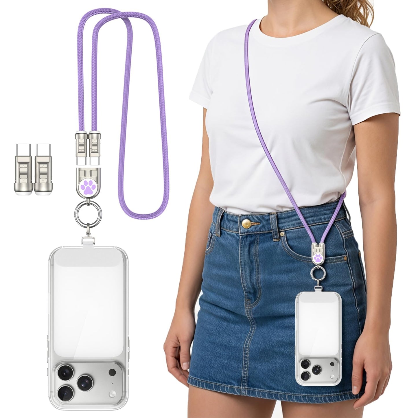 MoKo Phone Lanyard Crossbody Charging Cable, USB-C to USB-C Cable with 240W Fast Charging, 3.93FT Anti Theft Phone Strap for iPhone/Samsung/Android