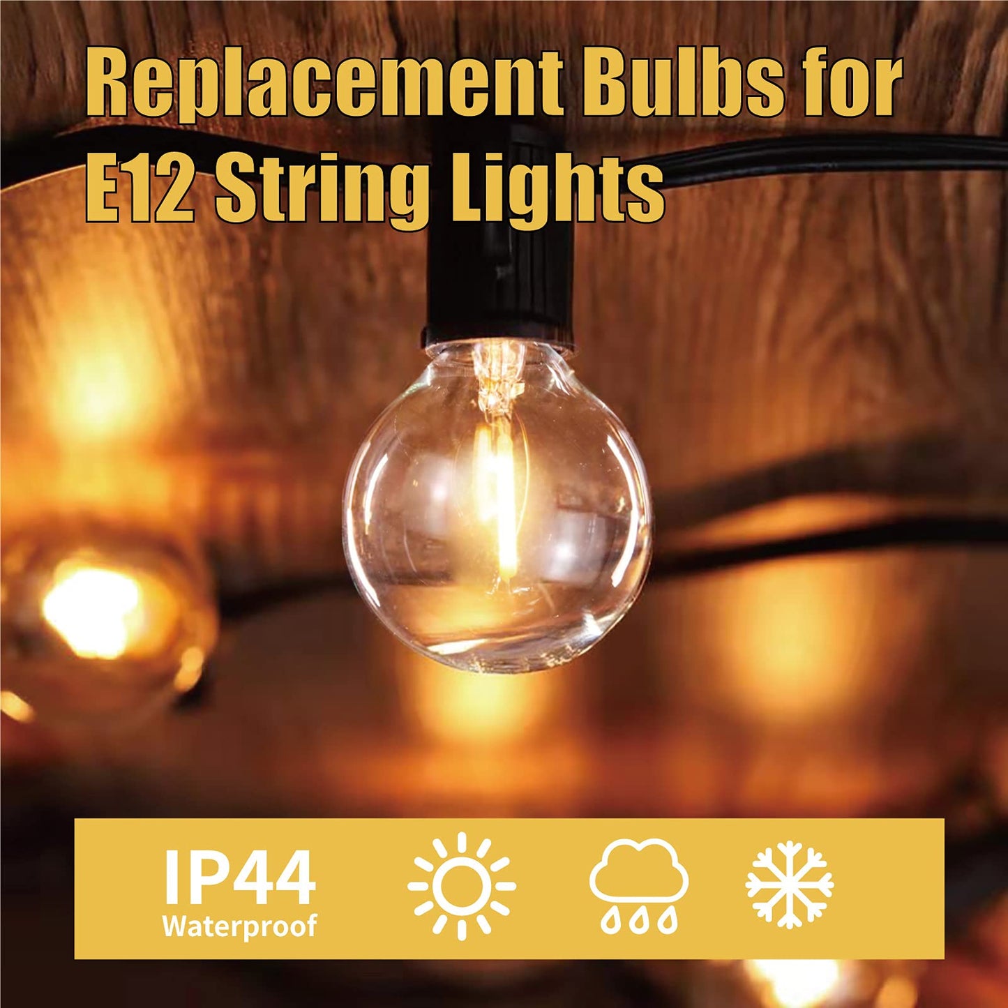 ECOVANIA G40 LED String Light Bulbs,1.57 Inch Plastic LED Globe Patio Bulbs for Outdoor String Lights, E12 Candelabra Socket Base,1 Watt Equvalent