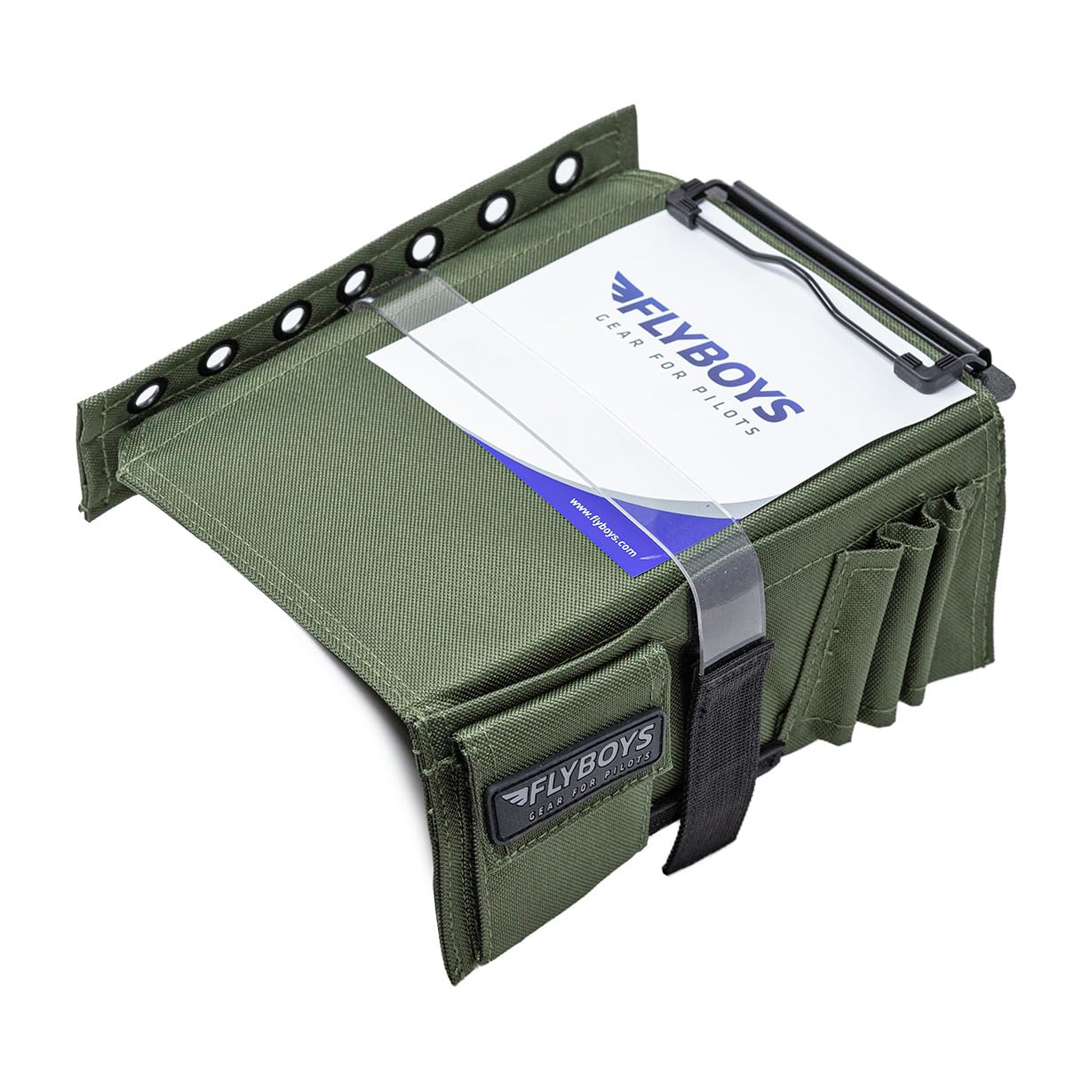 FlyBoys Classic Aviation Kneeboard, Pilot Leg Strap, Flex Clipboard, Green