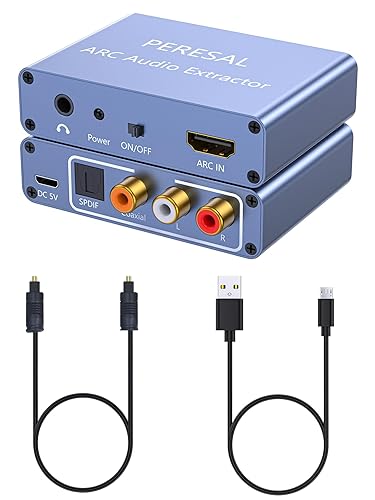 192KHz HDMI ARC Audio Extractor with Optical Cable ARC Converter HDMI ARC to Optical TOSLINK SPDIF Coaxial, RCA+3.5mm Jack L/R Stereo, Audio Splitter