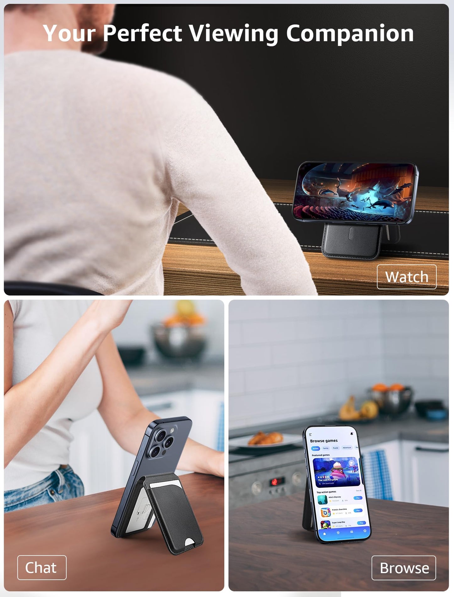 Magnetic Wallet, Compatible with MagSafe Wallet for iPhones, Mag-Safe Wallets with Adjustable Stand for iPhone 16/15/14/13/12 Series, Not for iPhone