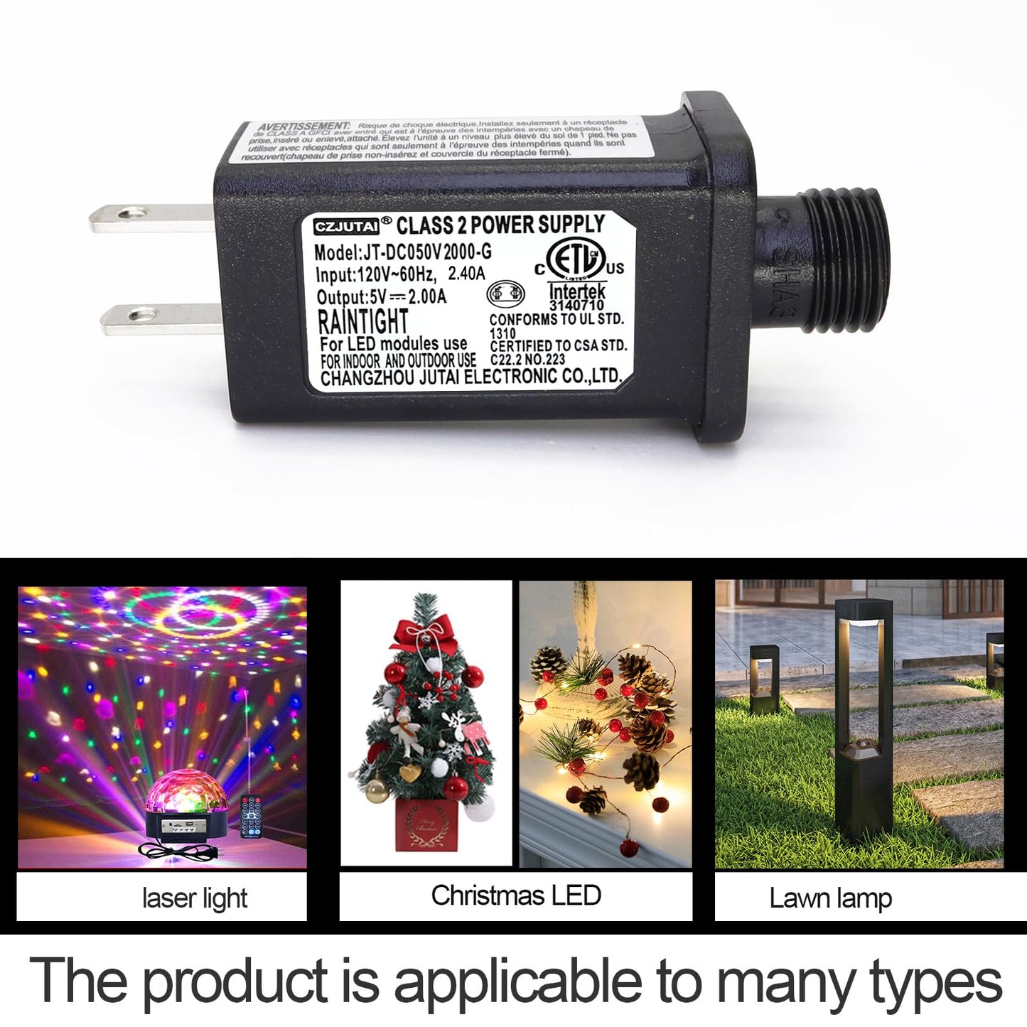 PremierAdapter 5V 2A CZJUTAI JT-DC050V2000 IP44 Low Voltage LED Driver US CA Plug Replacement for String Light, Projector Light, Fairy Lights (5V2A)