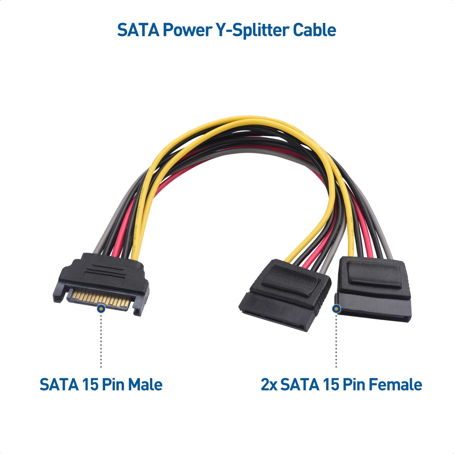 Cable Matters 3-Pack 15 Pin SATA Power Splitter Cable - 8 Inches, SATA Power Y-Splitter Cable