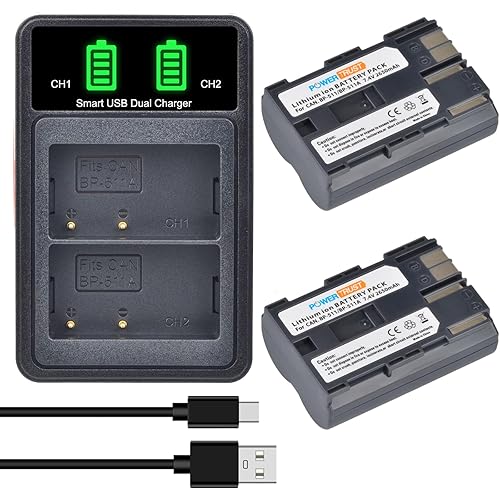 PowerTrust 2-Pack BP-511 BP511A Battery and LCD USB Dual Charger for Canon EOS 40D 300D 5D 20D 30D 50D