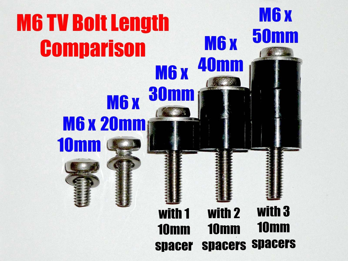 M6x50mm XX Long Bolts for 30"- 40" TVs • Wall Mount Bracket to TV • VESA 200 • Stainless Steel