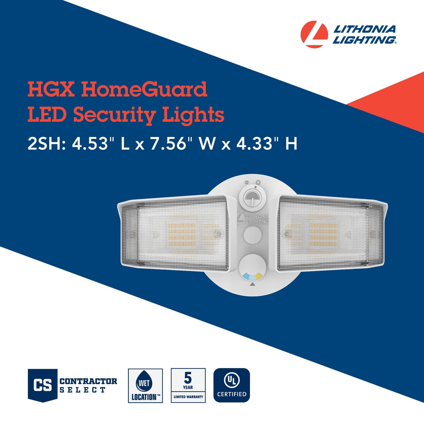 Lithonia Lighting HomeGuard 2-Light LED Outdoor Flood Lights, Outdoor LED Lights, Dusk to Dawn Sensor, Adjustable Lumens, Selectable Color, Square