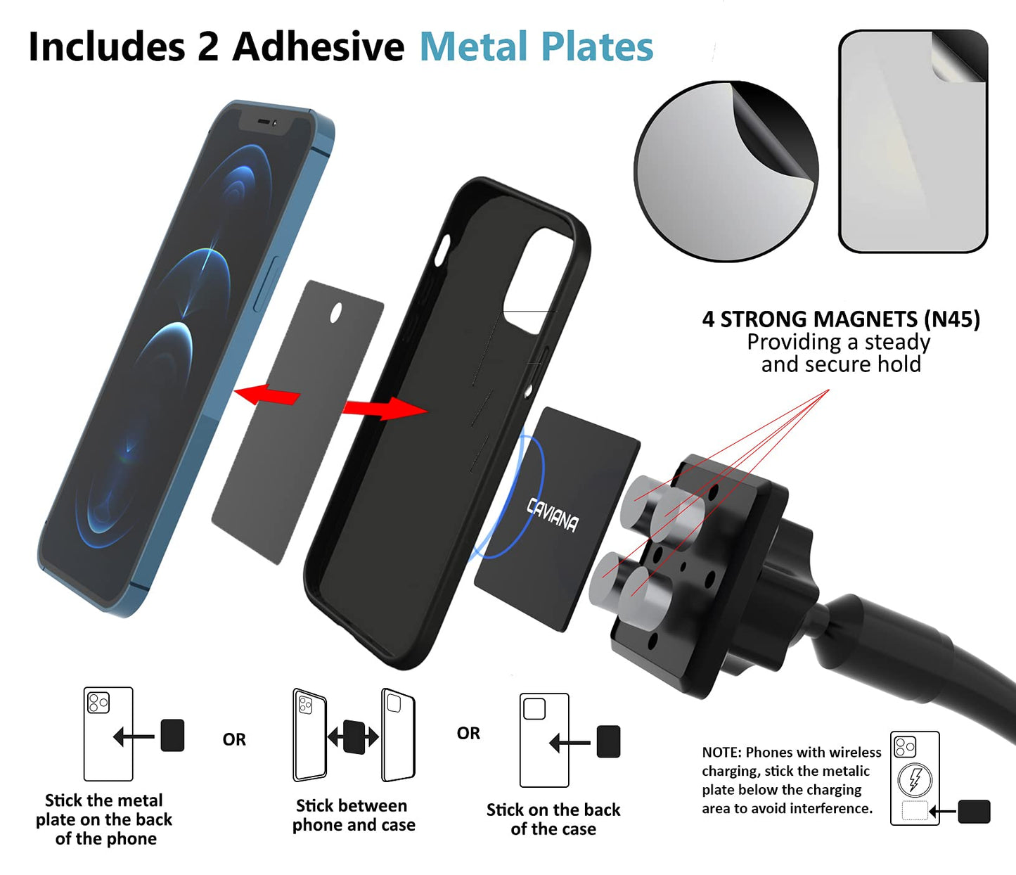 CAVIANA Dual Phone Holder for Car Cup Holder - Long Flexible Neck, 360° Rotatable Car Phone Mount - Adjustable Cell Cup Holder, Universal Size Fits 2
