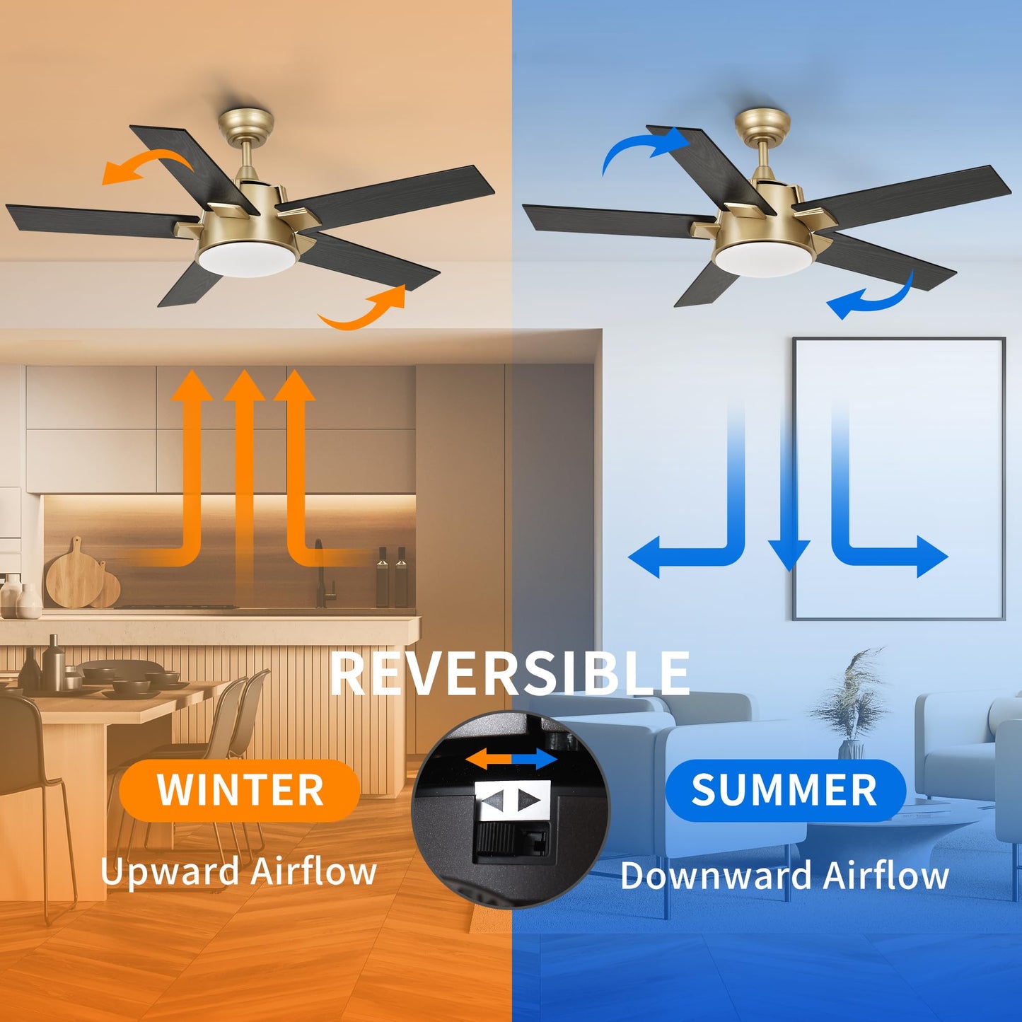 YITAHOME Black Gold 52 Inch Ceiling Fan with Light
