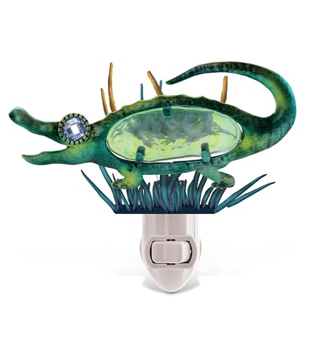 COTA Global Alligator Night Light - Home Décor Wall Plug in Night Light with Switch, Unique Decorative Hand Made Metal & Glass Nightlight - 5 Inches