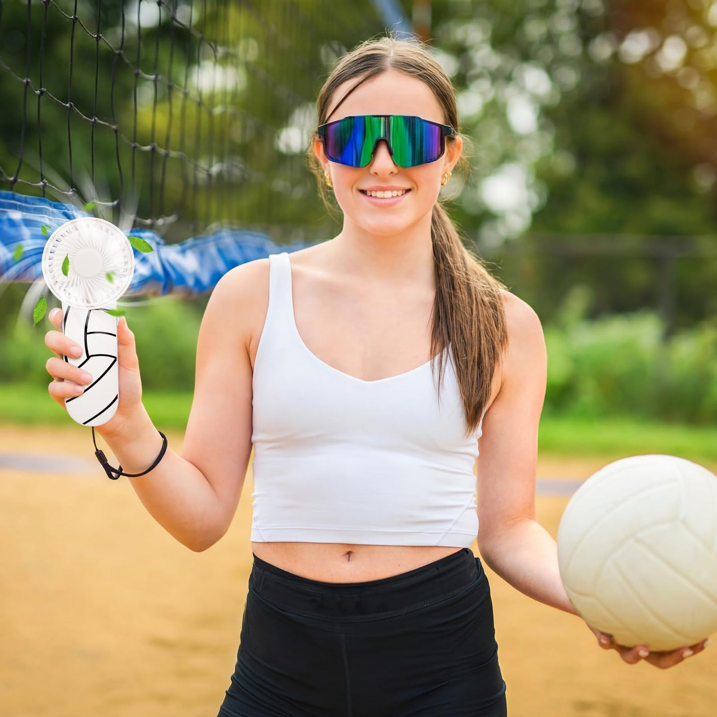 WILLBOND 12 Pcs Tennis Mini Handheld Fan Bulk with Lanyard