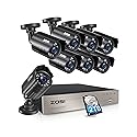ZOSI 5MP Lite Home Security Camera System with 2TB Hard Drive,H.265+ 8CH CTV DVR,8pcs 1920TVL 1080p Outdoor Indoor Surveillance Cameras,80ft Night