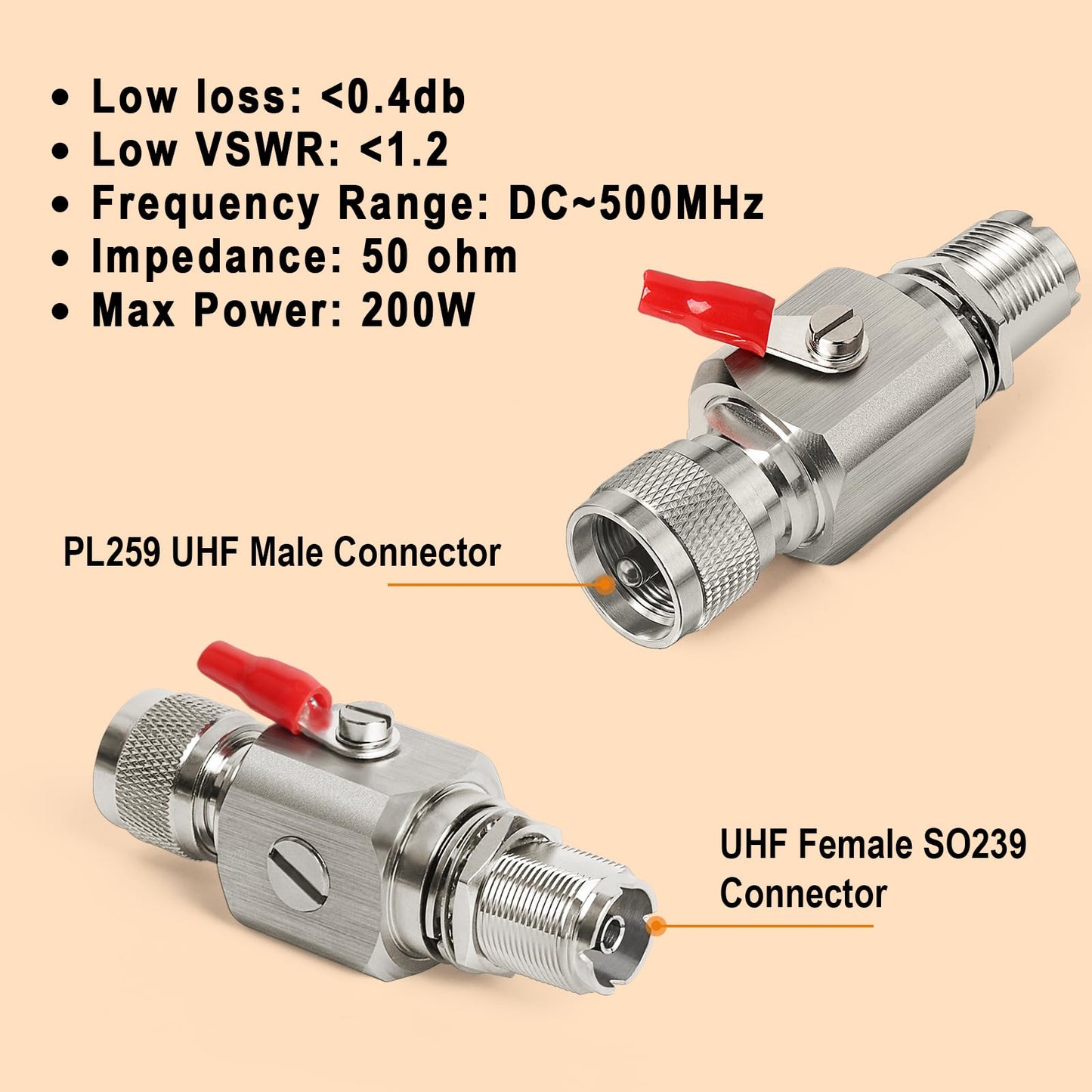 XRDS-RF UHF Lightning Arrestor PL-259 Lightning Surge Protector PL259 Plug (UHF Male) to SO239 Socket (UHF Female) Bulkhead Arrestor for CB Ham