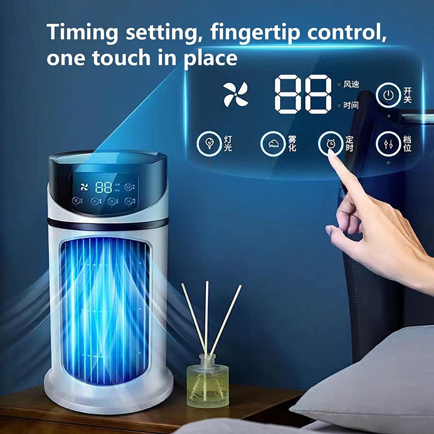 YWangQiang Oscillating Tower Fan USB Tower Fan, 2-in-1 Bladeless Small Fan with 3 Speeds 2 Ways Add Water 50° Oscillation 12H Timer,Quiet Tower Fan