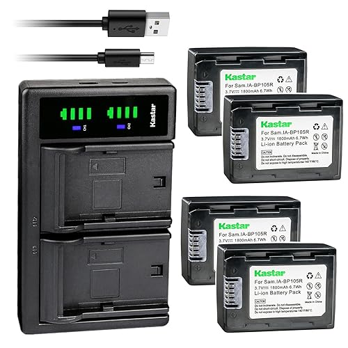 Kastar 4-Pack IA-BP105R Battery and LTD2 USB Charger Replacement for Samsung HMX-F800BN/XAA, HMX-F800SN/XAA, HMX-F90, HMX-F90BN, HMX-F90BN/XAA