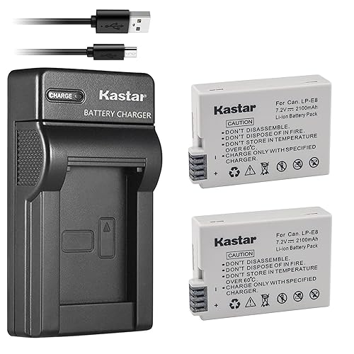 Kastar 2 Pack High Capacity Batteries & Slim USB Charger for LP-E8, LC-E8E and EOS 550D, 600D, 700D, T2i, T3i, T4i, T5i Cameras, Grip BG-E8
