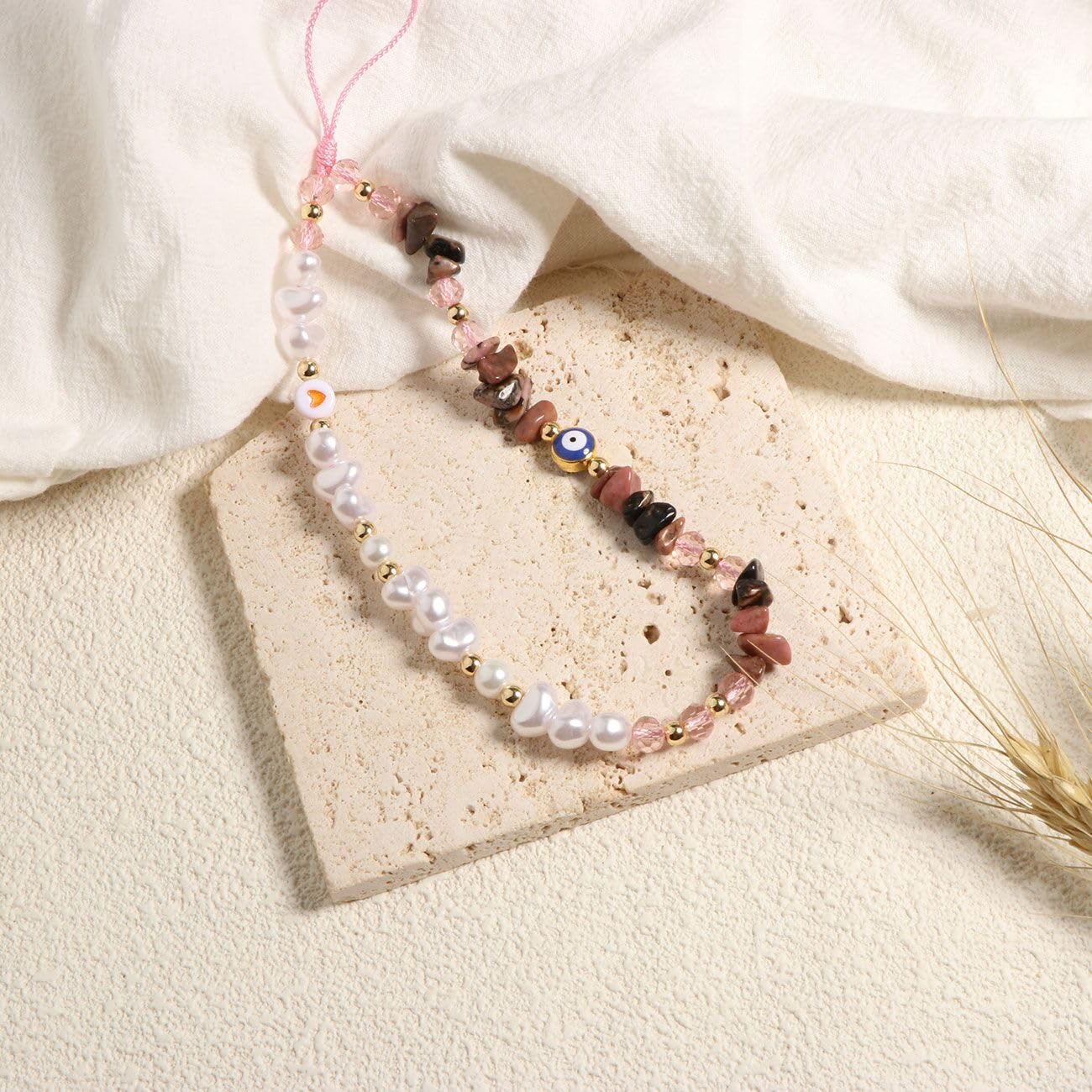 SKIRIFLA Evil Eye Phone Charm Strap, Evil Eye Phone Lanyard Crystal Strap, Cute Beaded Charm Aesthetic,Beaded Chain Preppy Charms Kawaii Keychain -21
