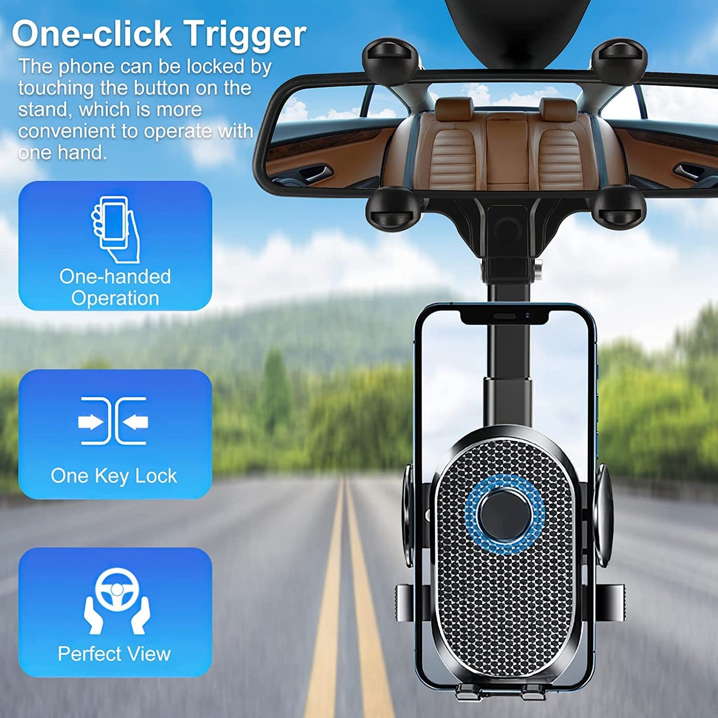 Rearview Mirror Phone Holder for Car Phone Holder Mount 360° Rotatable and Retractable ar Mount Cell Phone Holder Hand Free Cell Phone Holder for All