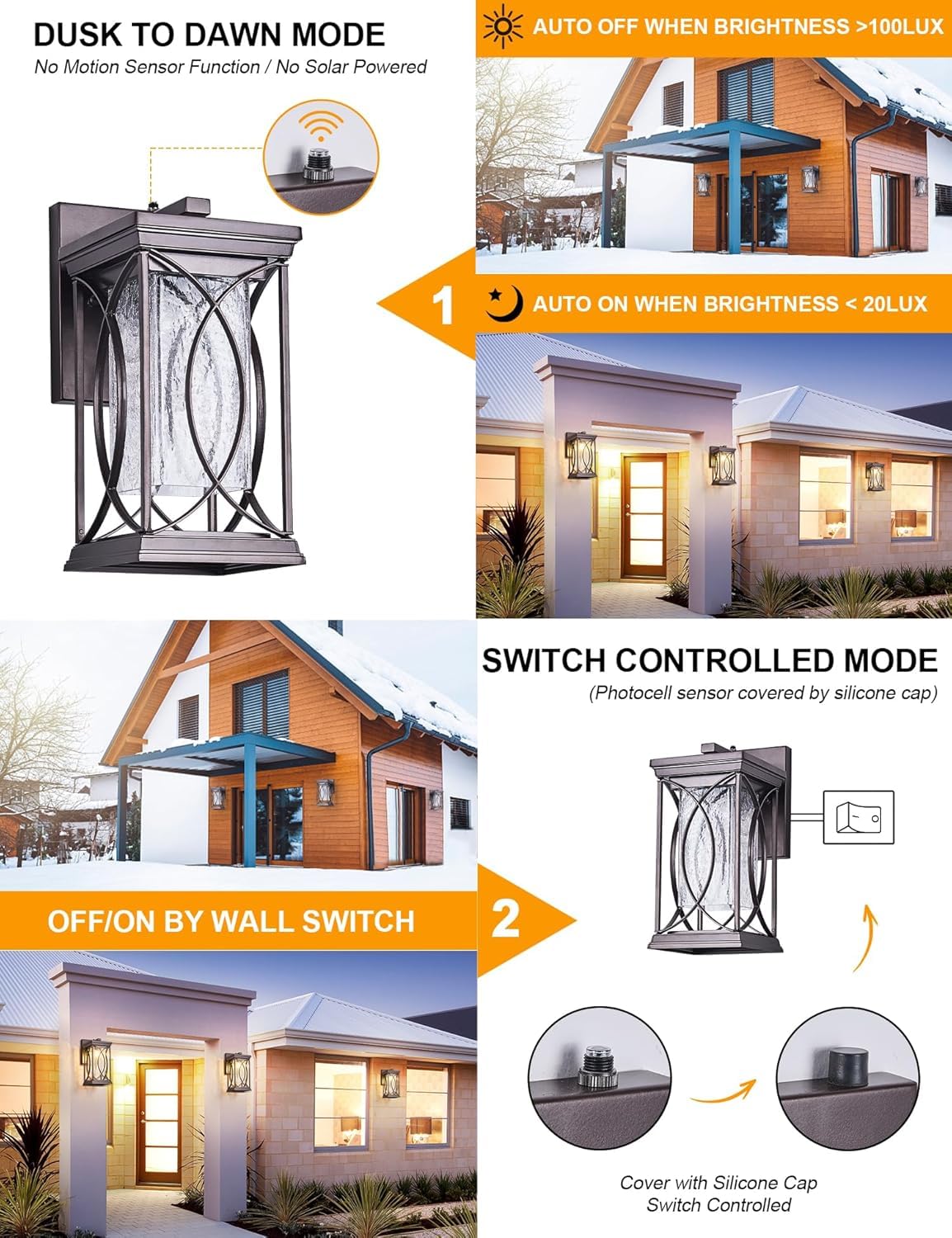Oil Rubbed Bronze Outdoor Sconce Dusk to Dawn Exterior Light Fixtures Wall Mount Porch Light Modern Outdoor Wall Light Aluminum with Crack-Like Glass
