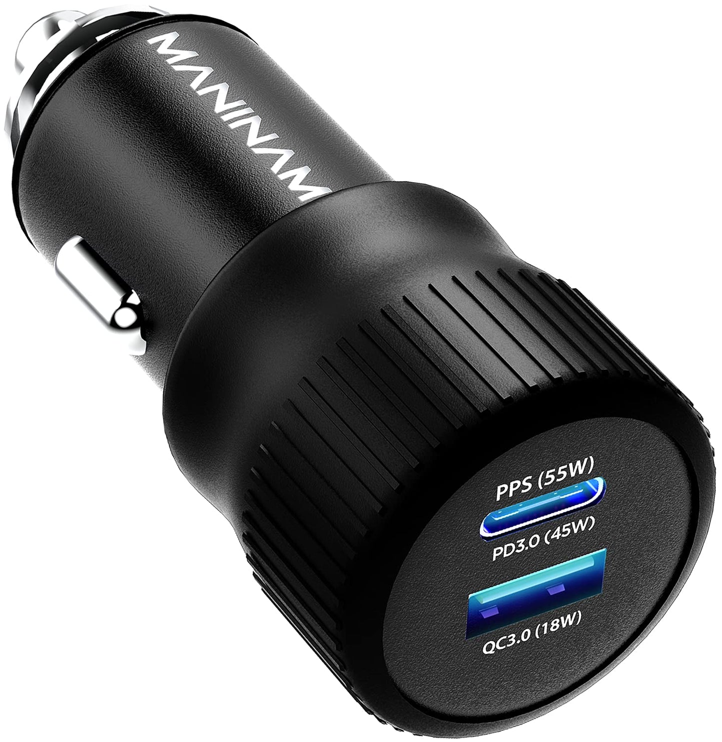 MANINAM All-Metal 73W Super Fast USB-C Car Charger M113 - PPS PD 3.0 Dual-Port Fast Charger 55W+18W for Samsung S24 S23 S22 Note 10 Plus iPhone 15 14