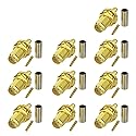 Eightwood 10pcs SMA Female Bulkhead Crimp Connector Gold-Plated for RG316 RG174 Cable