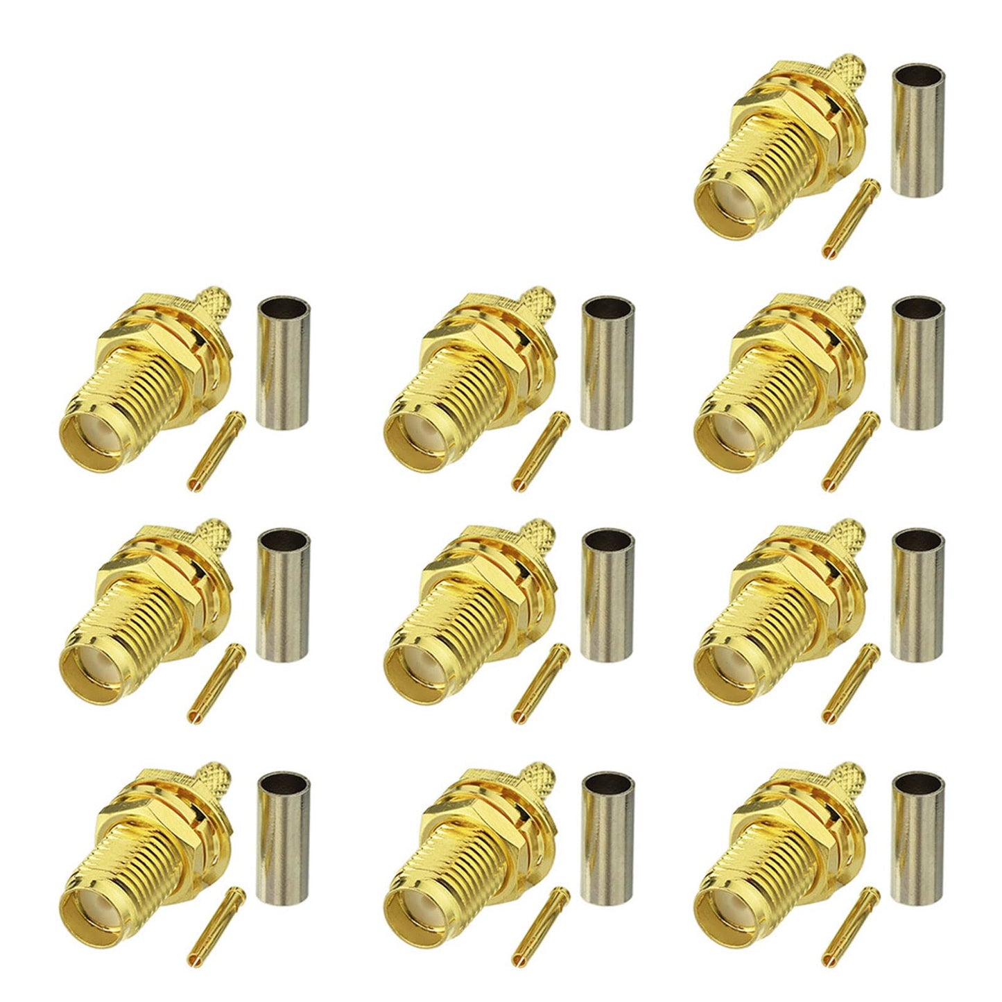 Eightwood 10pcs SMA Female Bulkhead Crimp Connector Gold-Plated for RG316 RG174 Cable
