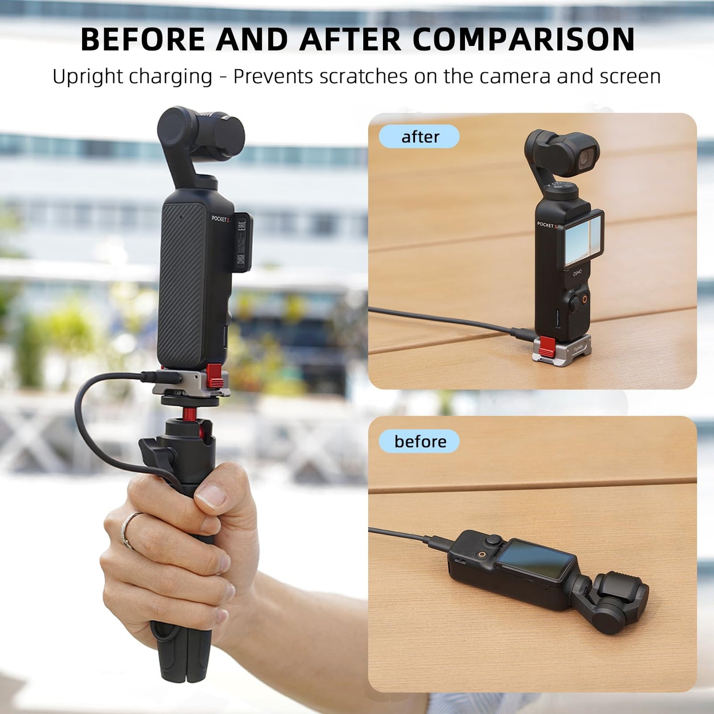 BRDRC Pocket 3 Charging Adapter Base Mount Desktop Type-C Charger with 1/4" Screw/Foldable Go Pro Mount/for DJI Quick Release Adapter/Arca-Swiss