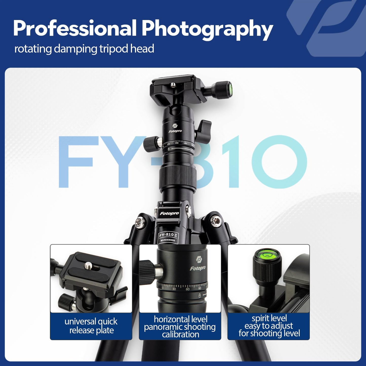 Fotopro Mini Tripod, 60" Lightweight Compact Travel Tripod with 360 Degree Ball Head Phone Mount Detachable Selfie Stick, Camera Phone Tripod Max Load