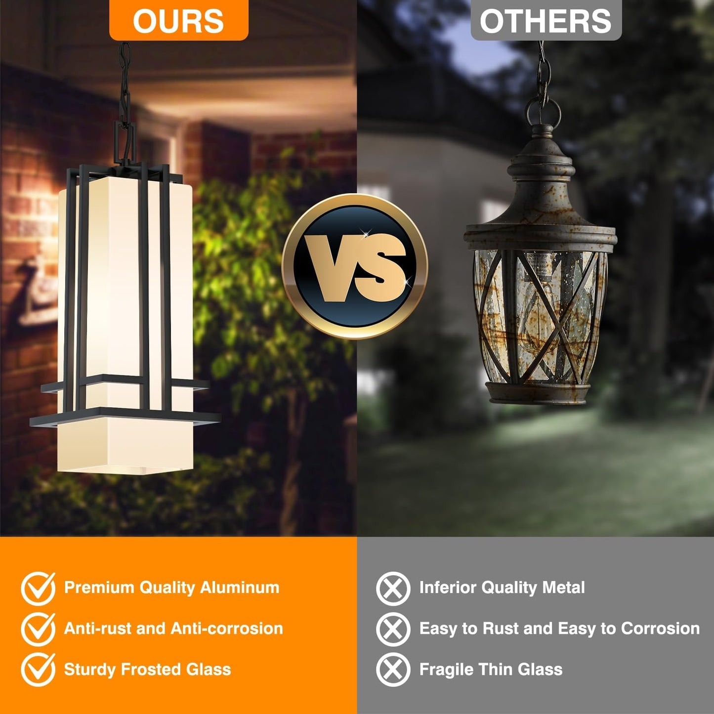 Yoenecea Outdoor Pendant Light Fixture - Aluminum Exterior Hanging Lantern, Outdoor Hanging Light with Black Adjustable Chain Outdoor Pendant Lights