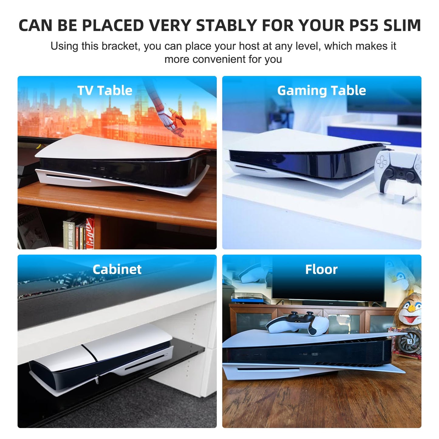 YIBEICO Stand for PS5 Slim,Horizontal Stand Console Compatible with Sony PlayStation 5 Slim Disc Edition Accessories,Bracket Holder Flat