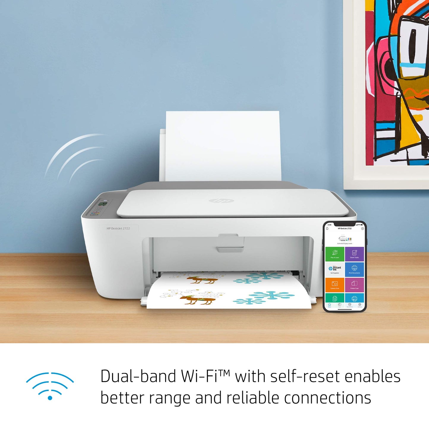 HP DeskJet 2722 Wireless Bluetooth Color Inkjet All-in-One Printer for Home Office, Gray - Print Scan Copy - 1200 x 1200 dpi, Icon LCD Display