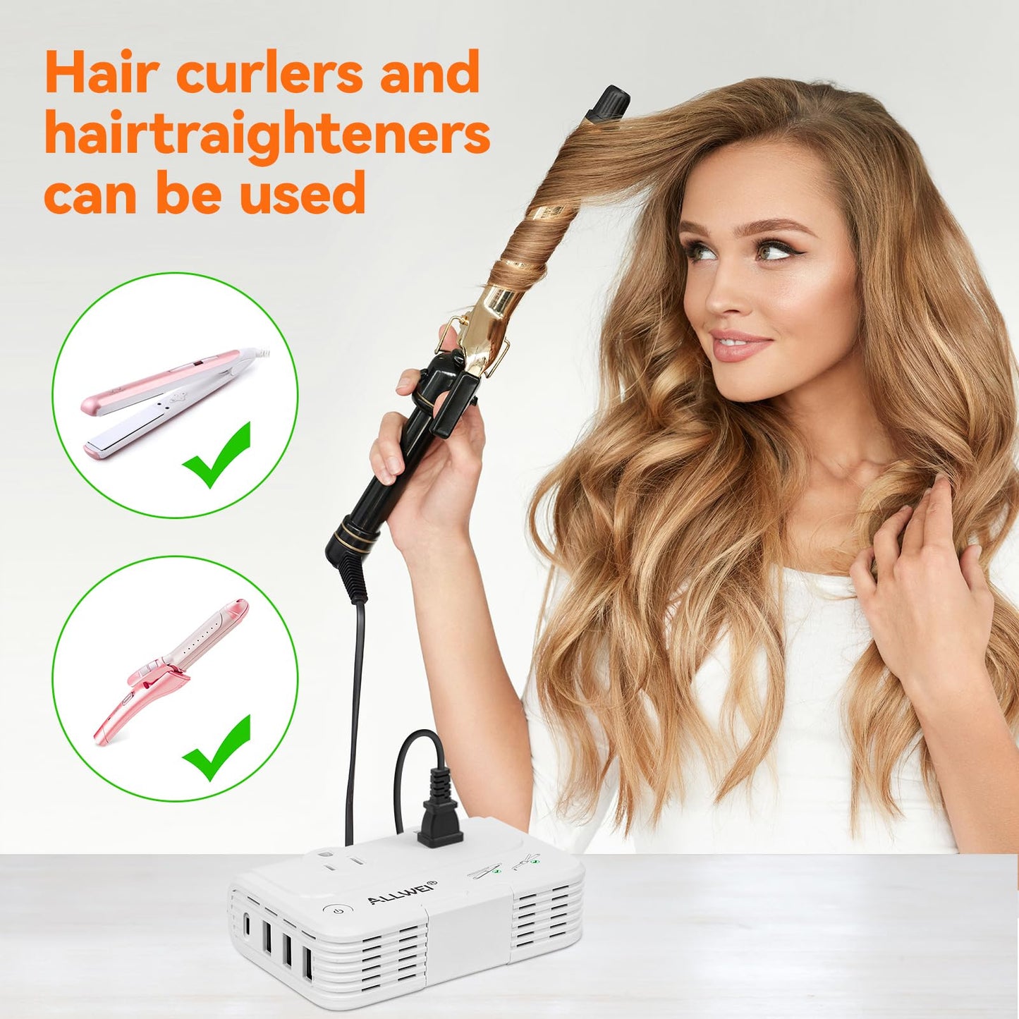 ALLWEI International Travel Adapter 220V to 110V Power Voltage Converter for Hair Straightener/Curling Iron, Universal Power Plug Adapter UK, US, AU…